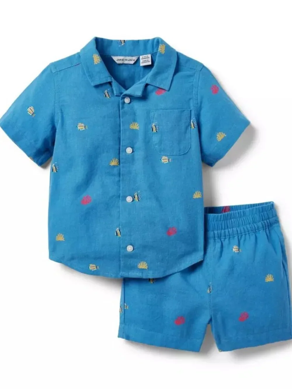 The Cabana Matching Baby Set Bright Blue Coral Fish Baby Size 0-3 months